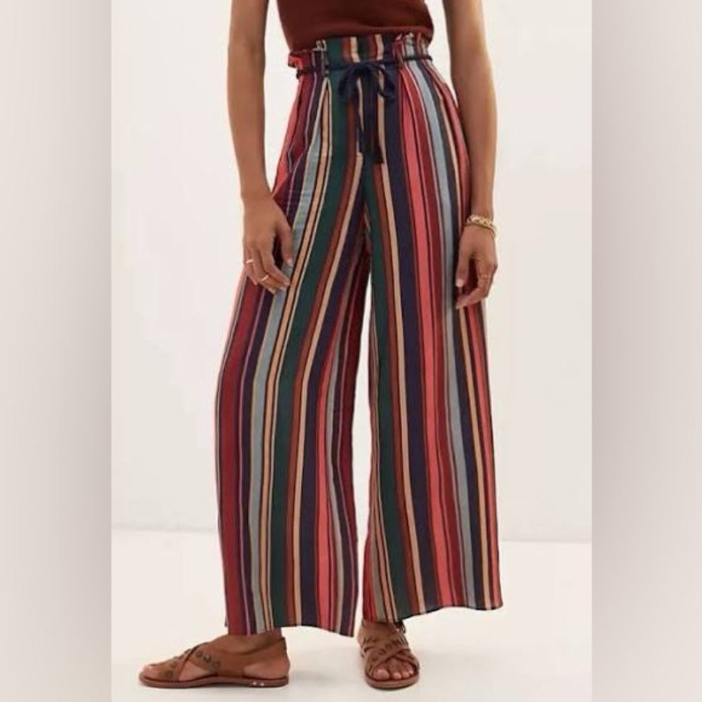 Farm Rio Anthropologie Women’s Wide-leg Striped Linen Pants